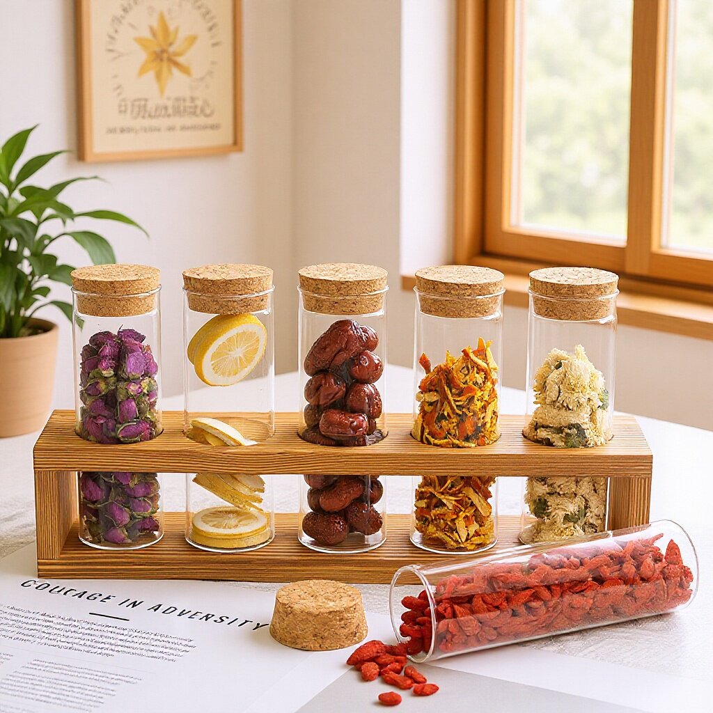 Herbal Tea - ขวดเก็บของแบบปิดผนึกพร้อมแท่นโชว์หลอดแก้ว ภาชนะอเนกประสงค์สำหรับโชว์ตัวอย่างชา กาแฟ สมุนไพร และธัญพืช