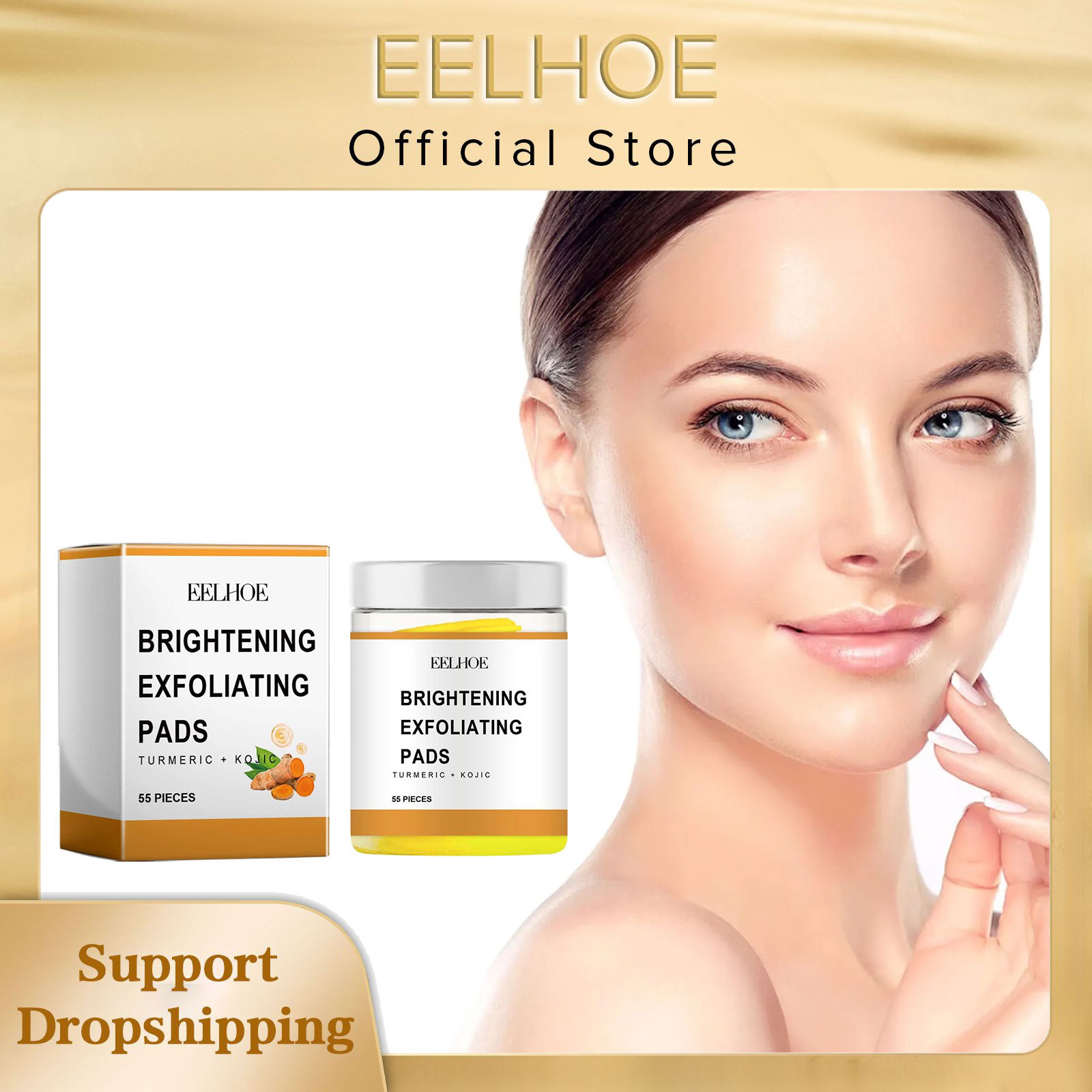 Turmeric - Eelhoe แผ่นขมิ้นสำหรับขัดผิวหน้าควบคุมความมันจากกรดโคจิกสำหรับขัดผิวหน้าแผ่นทำความสะอาดผิวหนังที่ตายแล้ว55ชิ้น